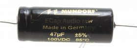 Mundorf 100v Axial Electrolytic 85 Deg - 47uf-100v Audio Elcap Axial 85° 14x37mm Bipolar Raw